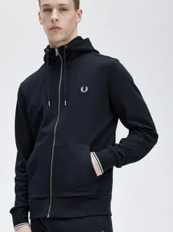 Fred Perry Navy Zip Up Hoodie Hot