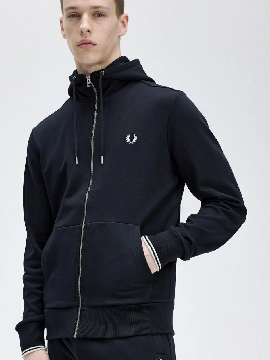 Fred Perry Navy Zip Up Hoodie Hot
