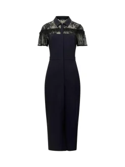 French Connection Black Miles Lace Mix Midi Dress Sale