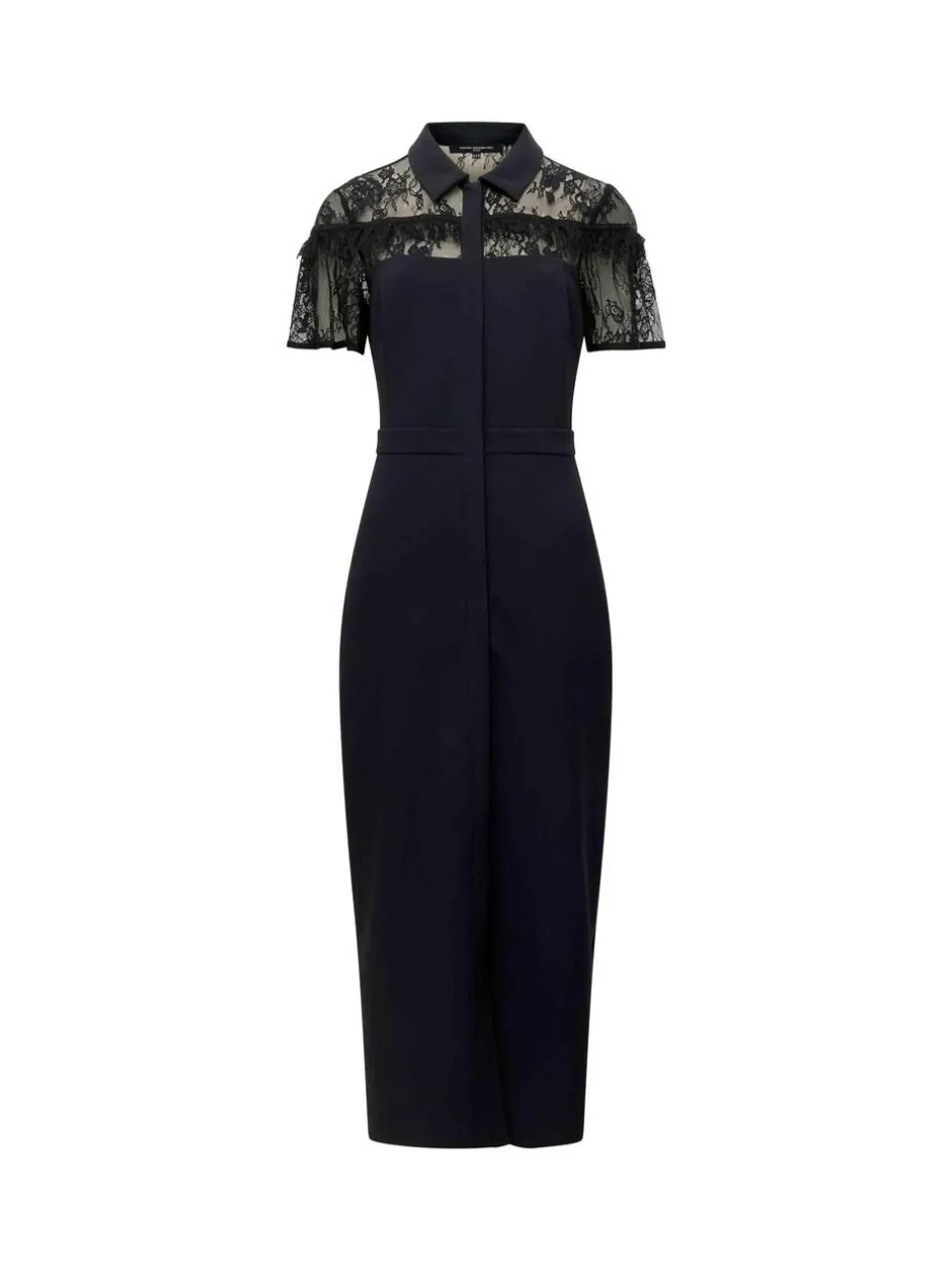 French Connection Black Miles Lace Mix Midi Dress Sale