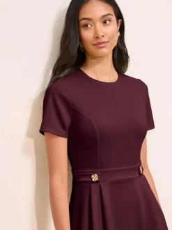 Friends Like These Tab Detail Short Sleeve Midi Tailored Dress Berry Red Hot