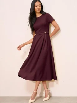 Friends Like These Petite Tab Detail Short Sleeve Midi Tailored Dress Berry Red Hot