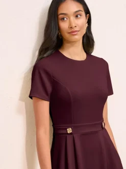 Friends Like These Petite Tab Detail Short Sleeve Midi Tailored Dress Berry Red Hot