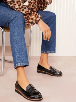 Friends Like These Black Wide Fit Comfort Patent Faux Leather Flat Loafers Discount
