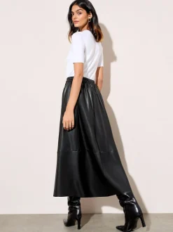 Friends Like These Faux Leather Midi Skirt Black Discount