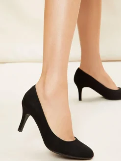 Friends Like These Wide Fit Low Stiletto Heel Round Toe Faux Suede Court Shoes Black Clearance