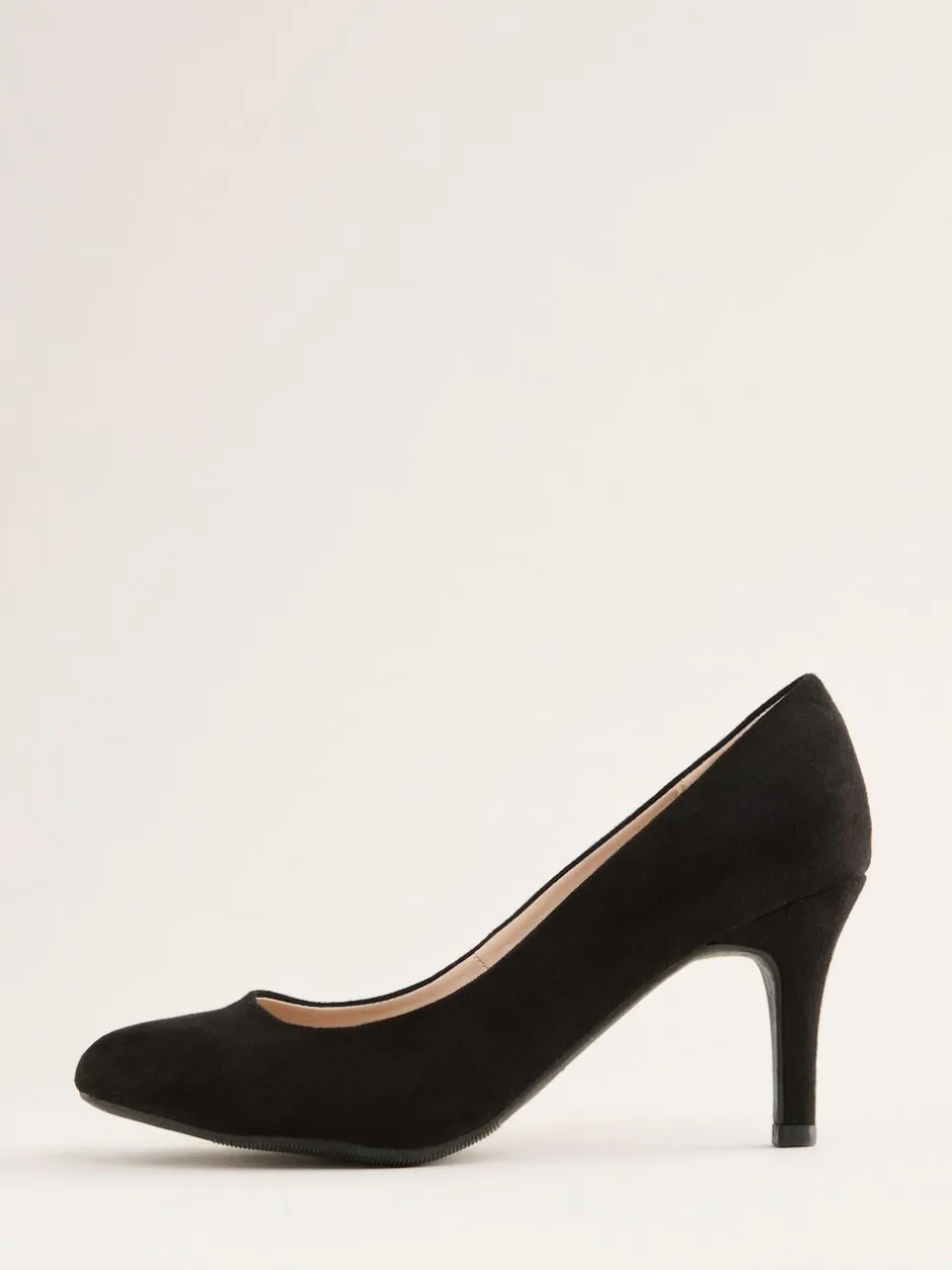 Friends Like These Wide Fit Low Stiletto Heel Round Toe Faux Suede Court Shoes Black Clearance