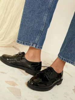 Friends Like These Black Standard Fit Flat Comfort Lace Up Patent Faux Leather Brogue Shoes Online