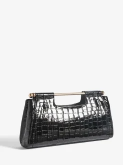 Friends Like These Black Croc Effect Grab Handle Clutch Bag Online