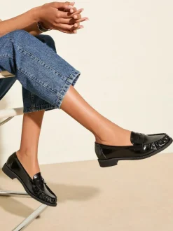 Friends Like These Flat Ruched Comfort Slip On Penny Loafers Black New