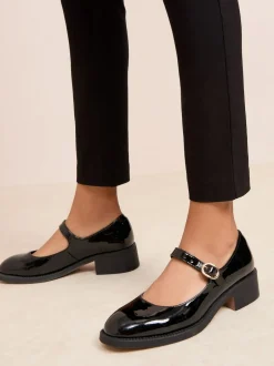 Friends Like These Black Low Block Heel Buckle Patent Faux Leather Maryjane Shoes Hot