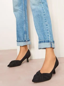 Friends Like These Standard Fit Twist Detail Kitten Heel Faux Suede Courts Black Clearance