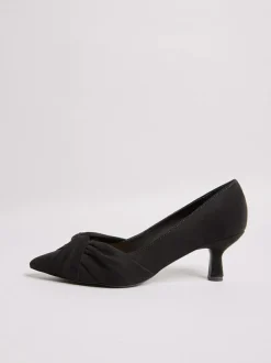 Friends Like These Standard Fit Twist Detail Kitten Heel Faux Suede Courts Black Clearance
