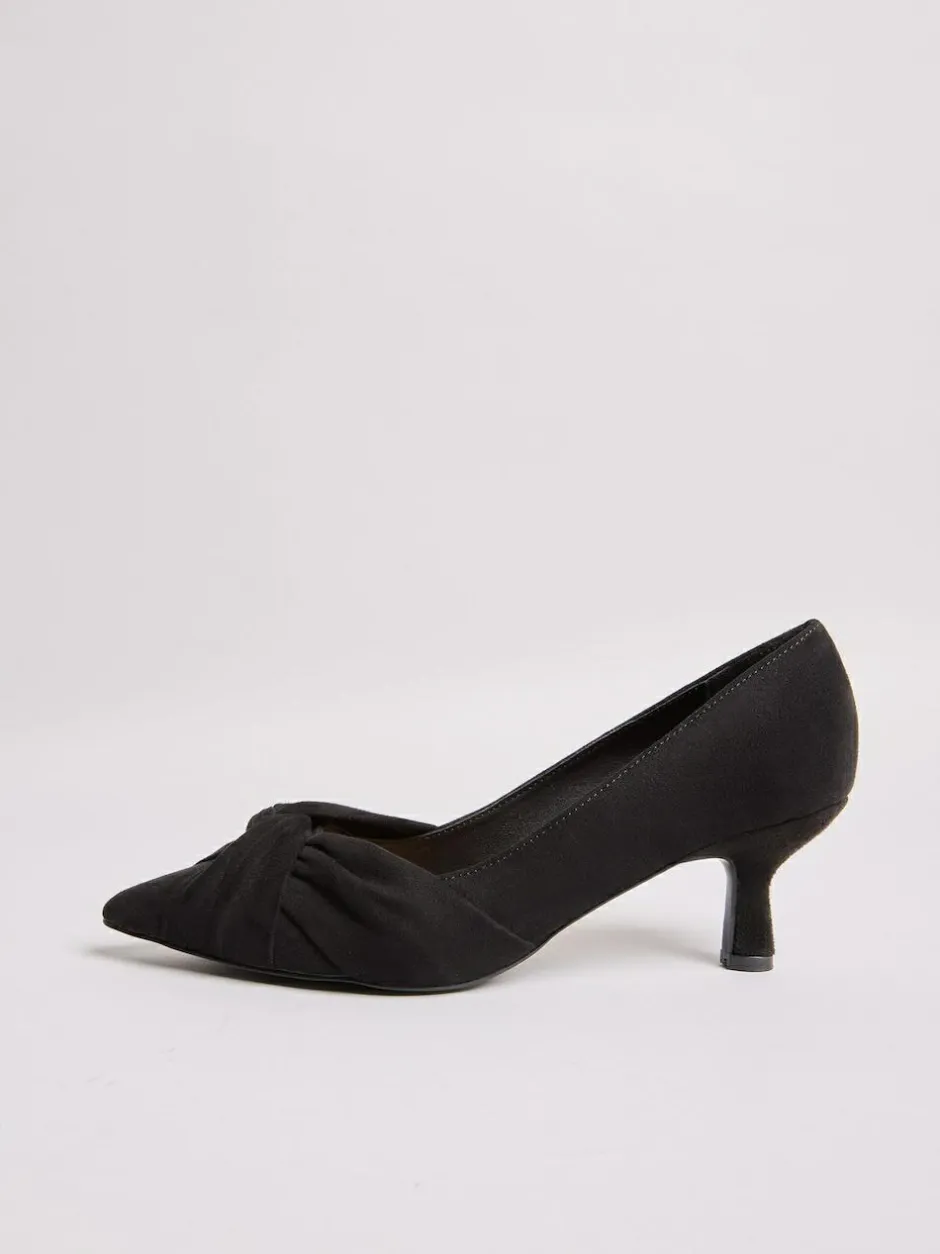 Friends Like These Standard Fit Twist Detail Kitten Heel Faux Suede Courts Black Clearance