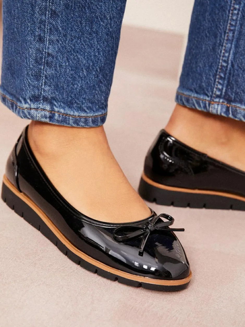 Friends Like These Black Wide Fit Comfort Patent Faux Leather Flat Ballerina Shoes Sale