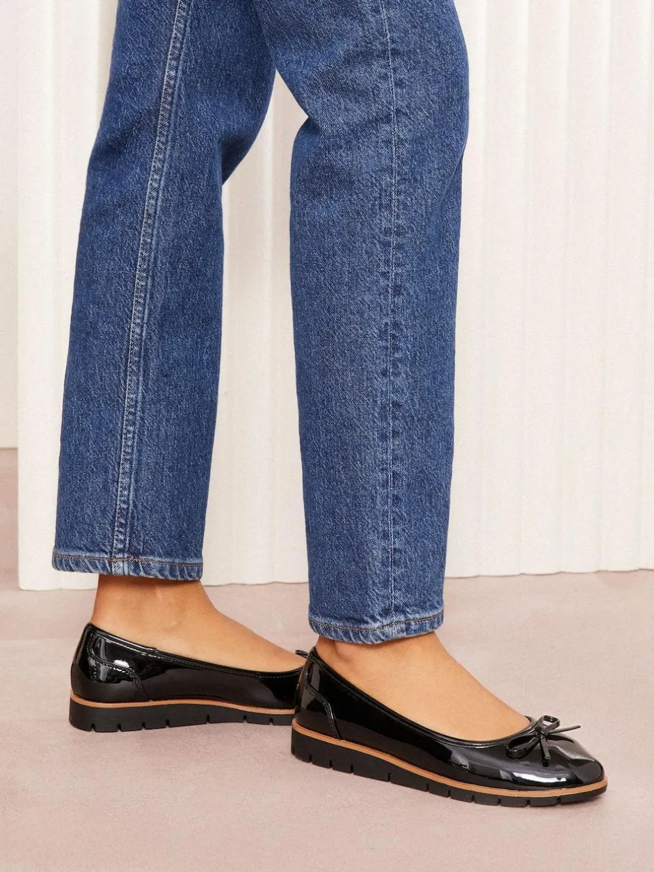 Friends Like These Black Wide Fit Comfort Patent Faux Leather Flat Ballerina Shoes Sale