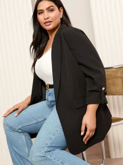 Friends Like These Curve Edge to Edge Tailored Sleeve Detail Blazer Black Online