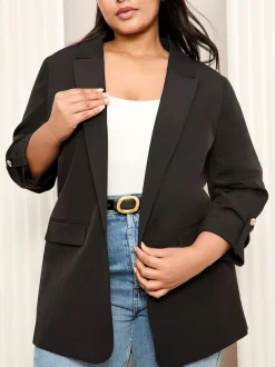 Friends Like These Curve Edge to Edge Tailored Sleeve Detail Blazer Black Online