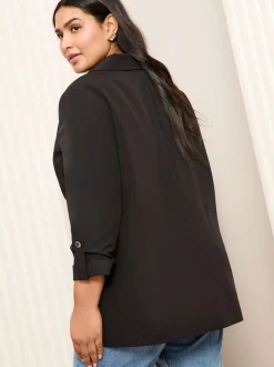 Friends Like These Curve Edge to Edge Tailored Sleeve Detail Blazer Black Online