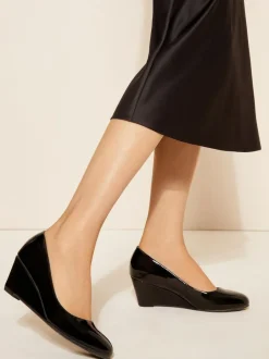 Friends Like These Wide Fit Mid Wedge Round Toe Court Shoes Black Sale