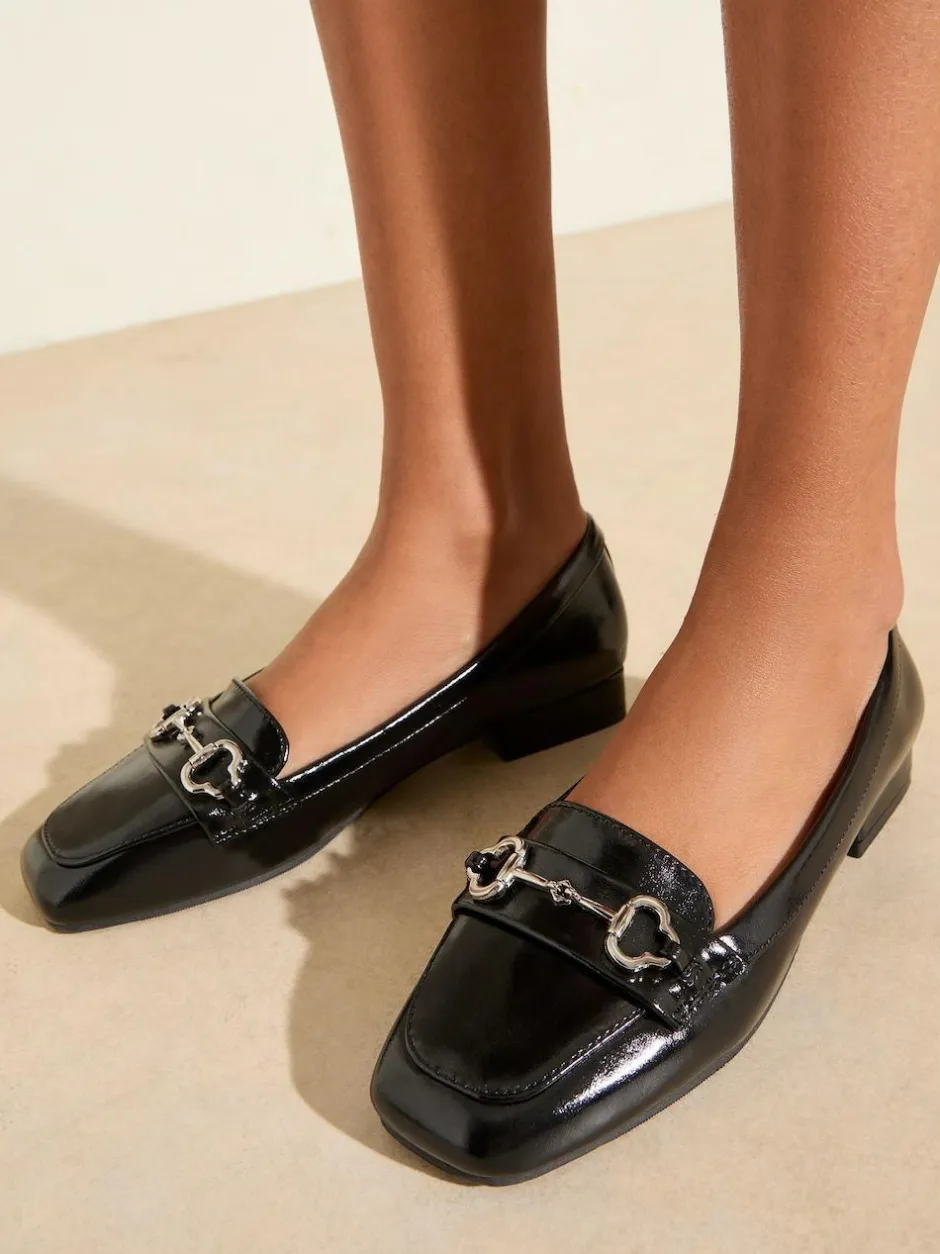 Friends Like These Snaffle Square Toe Low Block Heel Comfort Faux Leather Loafer Shoes Black New