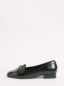 Friends Like These Snaffle Square Toe Low Block Heel Comfort Faux Leather Loafer Shoes Black New