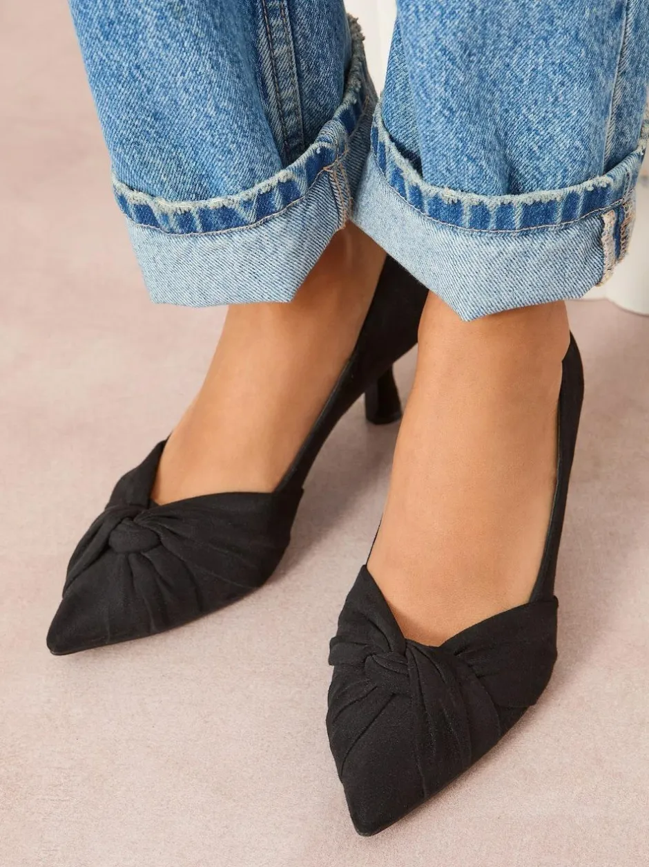 Friends Like These Black Wide Fit Twist Detail Kitten Heel Faux Suede Courts New