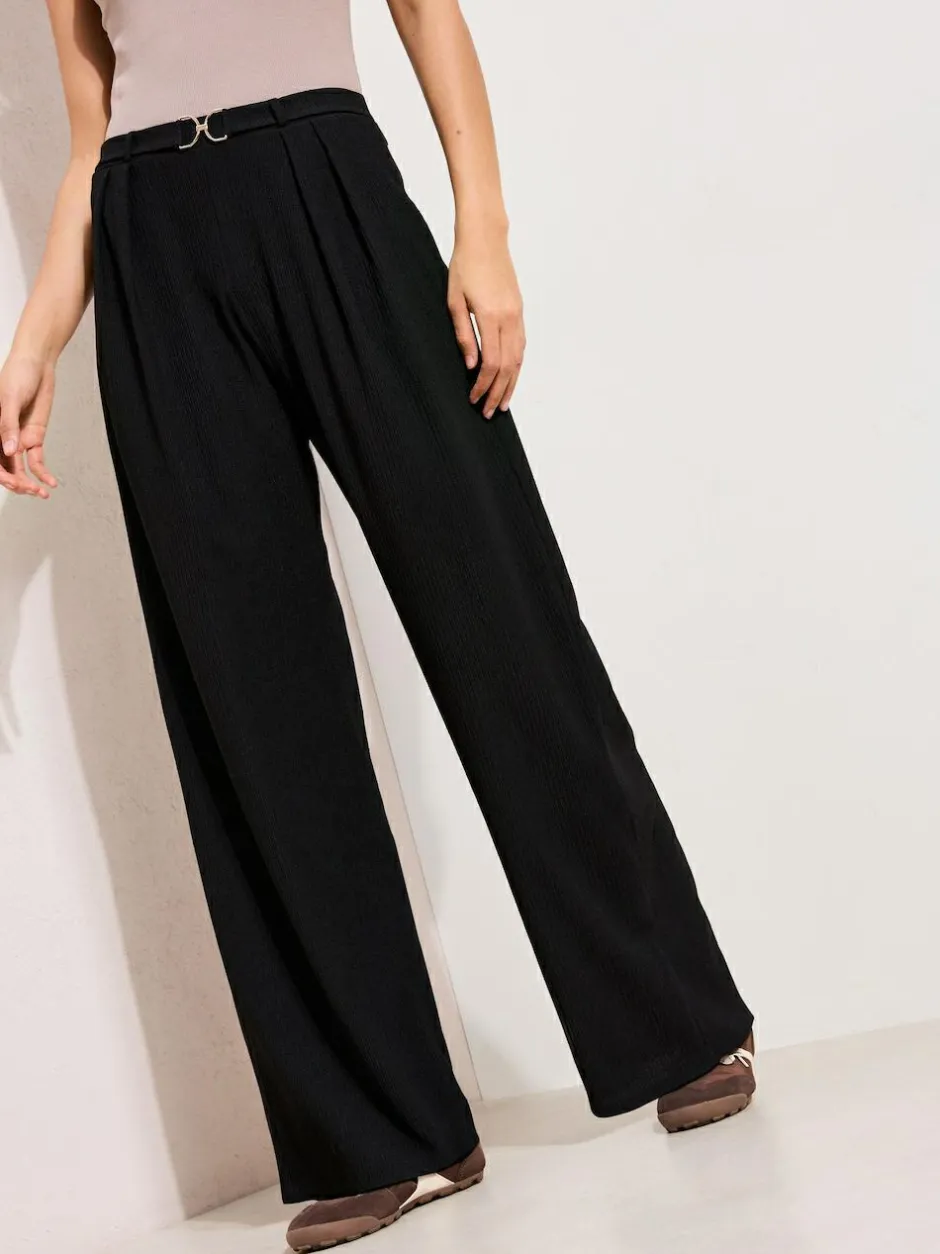 Friends Like These Petite Crinkle Jersey Wide Leg Trousers with Buckle Front Black Sale