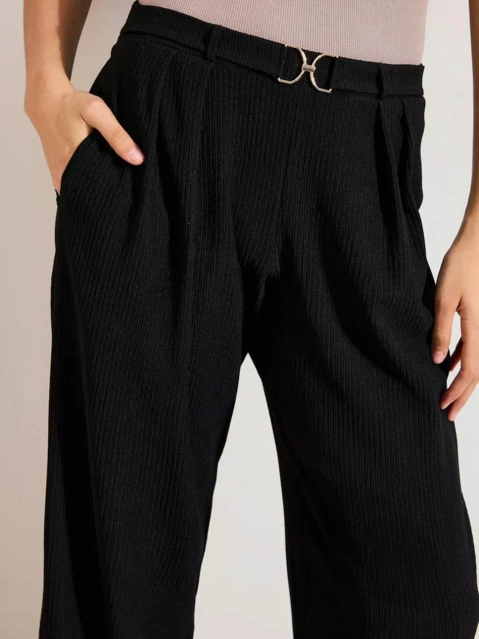 Friends Like These Petite Crinkle Jersey Wide Leg Trousers with Buckle Front Black Sale