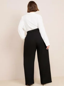 Friends Like These Curve Premium Elastic Back Tailored Wide Leg Trousers Black