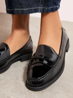 Friends Like These Patent Faux Leather Comfort Bow Smart Loafers Black Discount