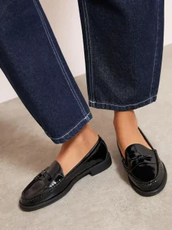 Friends Like These Patent Faux Leather Comfort Bow Smart Loafers Black Discount