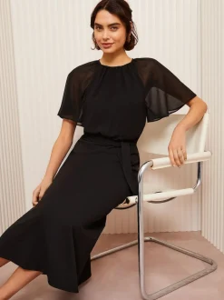 Friends Like These Scuba Chiffon Flutter Sleeve Midi Dress Black Online