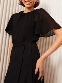 Friends Like These Scuba Chiffon Flutter Sleeve Midi Dress Black Online
