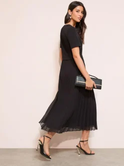 Friends Like These Button Down 2-In-1 Pleated Dress Black Clearance