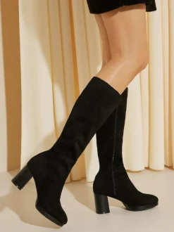 Friends Like These Black Standard fit Platform Block Heel Knee High Faux Suede Long Boots Online