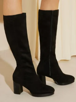 Friends Like These Black Standard fit Platform Block Heel Knee High Faux Suede Long Boots Online