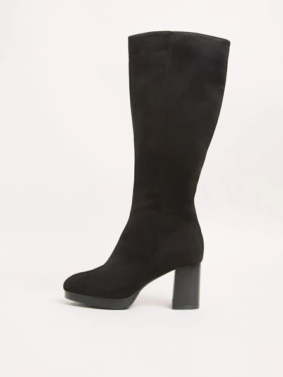 Friends Like These Black Standard fit Platform Block Heel Knee High Faux Suede Long Boots Online
