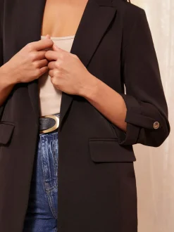 Friends Like These Petite Edge to Edge Tailored Sleeve Detail Blazer Black