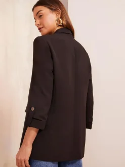 Friends Like These Petite Edge to Edge Tailored Sleeve Detail Blazer Black