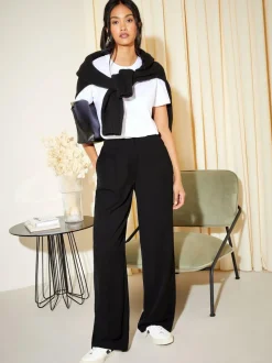 Friends Like These Petite Premium Elastic Back Tailored Wide Leg Trousers Black Outlet