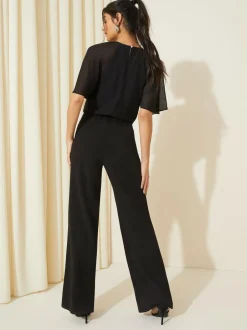 Friends Like These Chiffon Flutter Sleeve Scuba Jumpsuit Black Sale