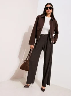 Friends Like These Petite Crinkle Jersey Wide Leg Trousers with Buckle Front Brown Sale