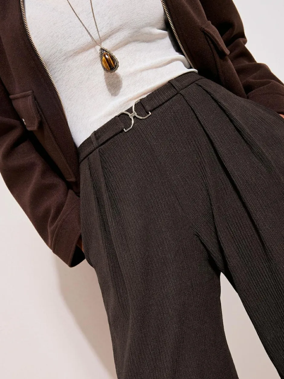Friends Like These Petite Crinkle Jersey Wide Leg Trousers with Buckle Front Brown Sale