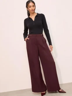 Friends Like These Adjustable Waist Premium Wide Leg Trousers Burgundy Online