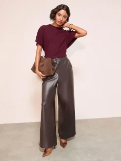 Friends Like These Button Detail Short Sleeve Top Burgundy New
