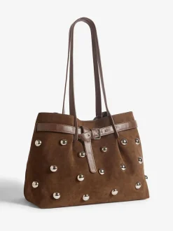Friends Like These Chocolate Brown Faux Suede Studded Tote Bag Best