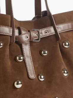 Friends Like These Chocolate Brown Faux Suede Studded Tote Bag Best