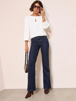 Friends Like These 3/4 Sleeve Keyhole Front Hardware Detail Blouse Cream Sale