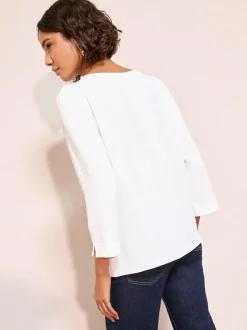 Friends Like These 3/4 Sleeve Keyhole Front Hardware Detail Blouse Cream Sale